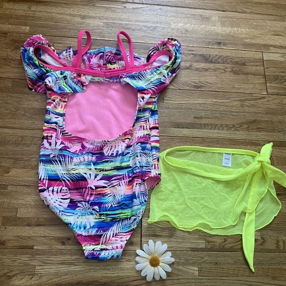 Wonder Nation Multi Color One‎ Piece Swim Suit And Wrap Size 6/6x - Picture 7 of 8